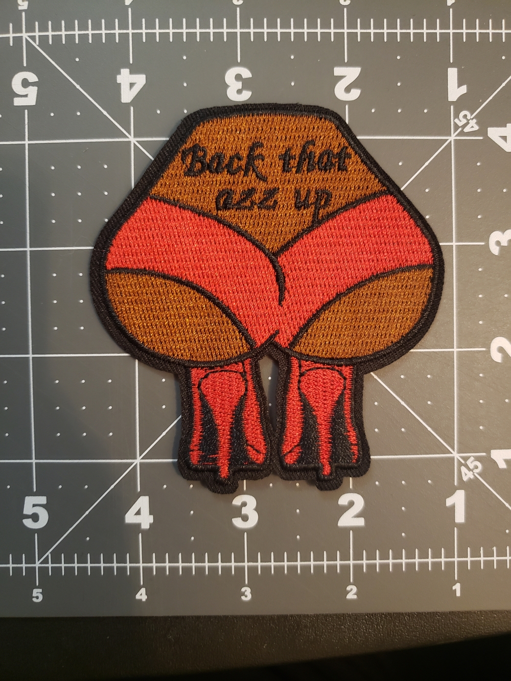 Embroidered Adult Patch - Red and Brown 'Back That Azz Up' Design